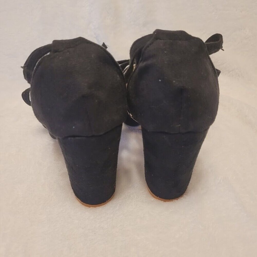 Black Suede Lace Up Block Heel Dress Shoes Sz 8.5 EU 39 Women’s Round Toe Pumps - Picture 5 of 9